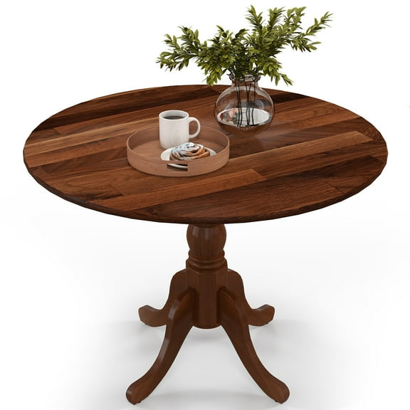Wqmh Round Dining Table, 39" D X 29" H, Rubber Wood Pedestal Table W/Round Tabletop & Curved Trestle Legs, 4-Person Dinner Table for Kitchen, Dining Room, Restaurant (Walnut)