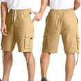 thumbnail image 4 of YUGYXL Drawstring Cargo Shorts for Men Stretch Waist Summer Camping Shorts Wide Leg Shorts Going Out Hiking Shorts Khaki XL, 4 of 7