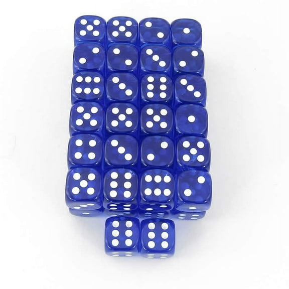 Blue Translucent Dice with White Pips D6 12mm (1/2in) Pack of 50 Wondertrail
