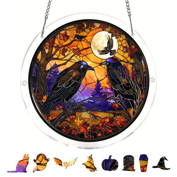8.9 Inches Halloween/Autumn-themed Puzzle Suncatcher, DIY Acrylic Stained Glass Style Window Hanging Decor, Sun Catcher Puzzle Gift for Women, Mom, Grandma, Wife, Garden Lovers