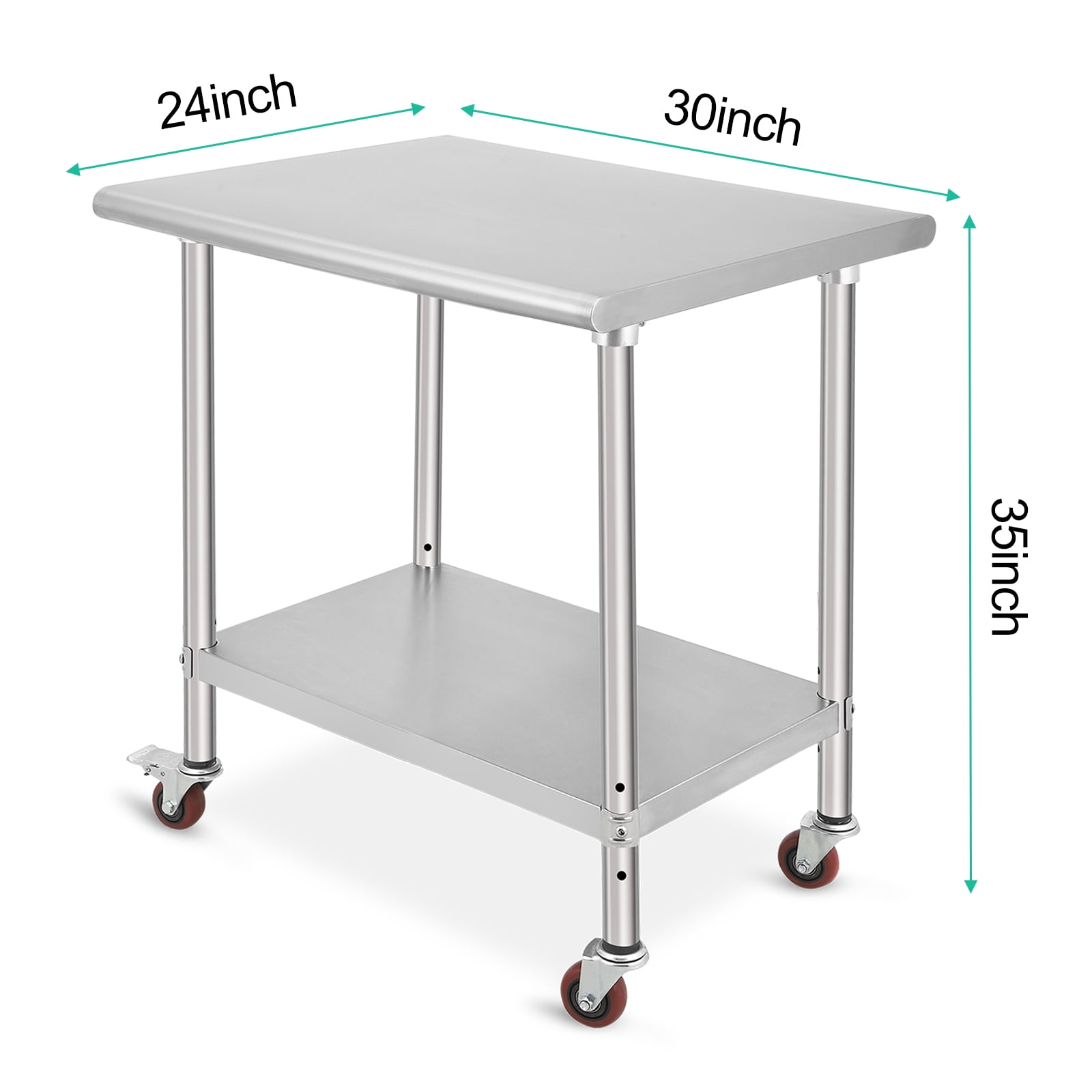 ChaoLink Stainless Steel Prep Table, 30 x 24 Inches Kitchen Work Tables with Wheels, NSF Commercial Worktable for Restaurant and HomeNo backsplash + wheels