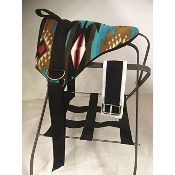 Miniature Horse/SM Pony Bareback Saddle with Stirrups - Turquoise SW - 15" Double Buckle Felt Cinch Upgrade Special