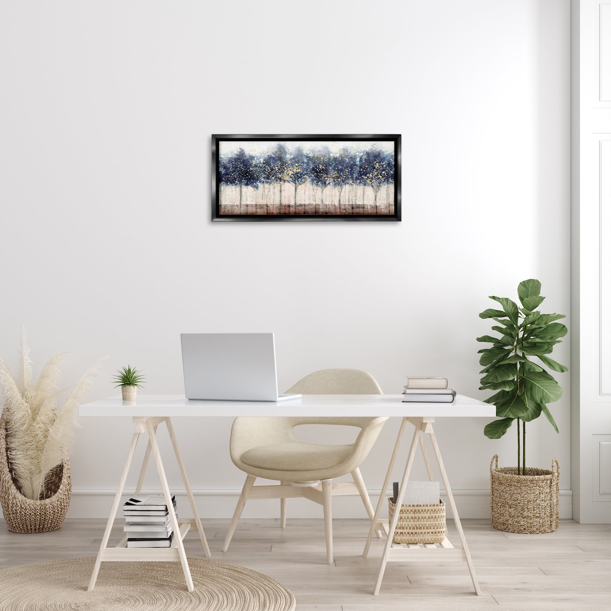 Stupell Industries Trees with Modern Splash Landscape Painting Black Floater Framed Canvas Art Print Wall Art, 31 x 14