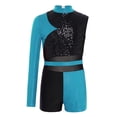 thumbnail image 4 of TiaoBug Gymnastics Leotard for Girls Cheerleading Outfit Sequin Color Block Short Jumpsuit Tumbling Biketard Light Blue 6, 4 of 7