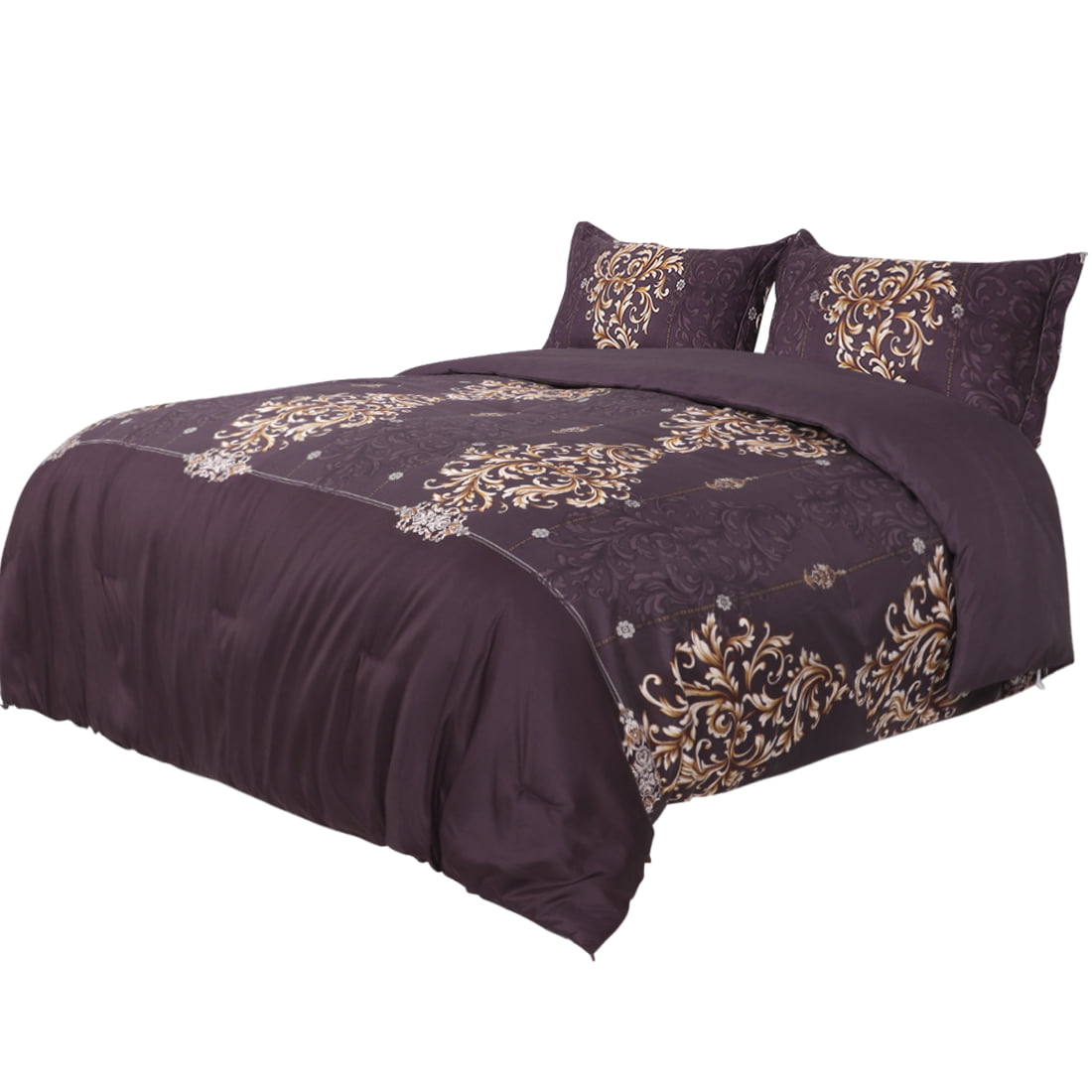 3-Piece Floral Down Alternative Comforter Set King Polyester Purple ...