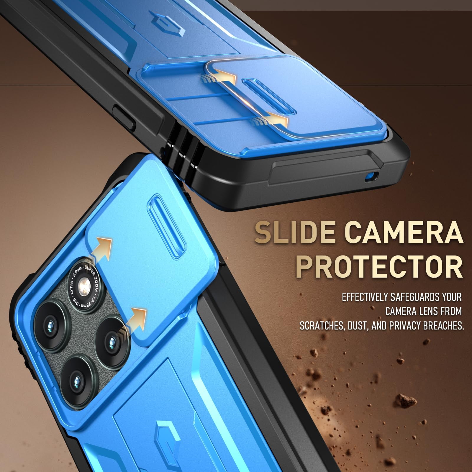 Poetic Revolution Case for Moto Edge 2025 [Not for 2024 Version], [Slide Camera Cover], Full-Body Military Grade Case with Kickstand and Built-in-Screen Protector, Light Blue