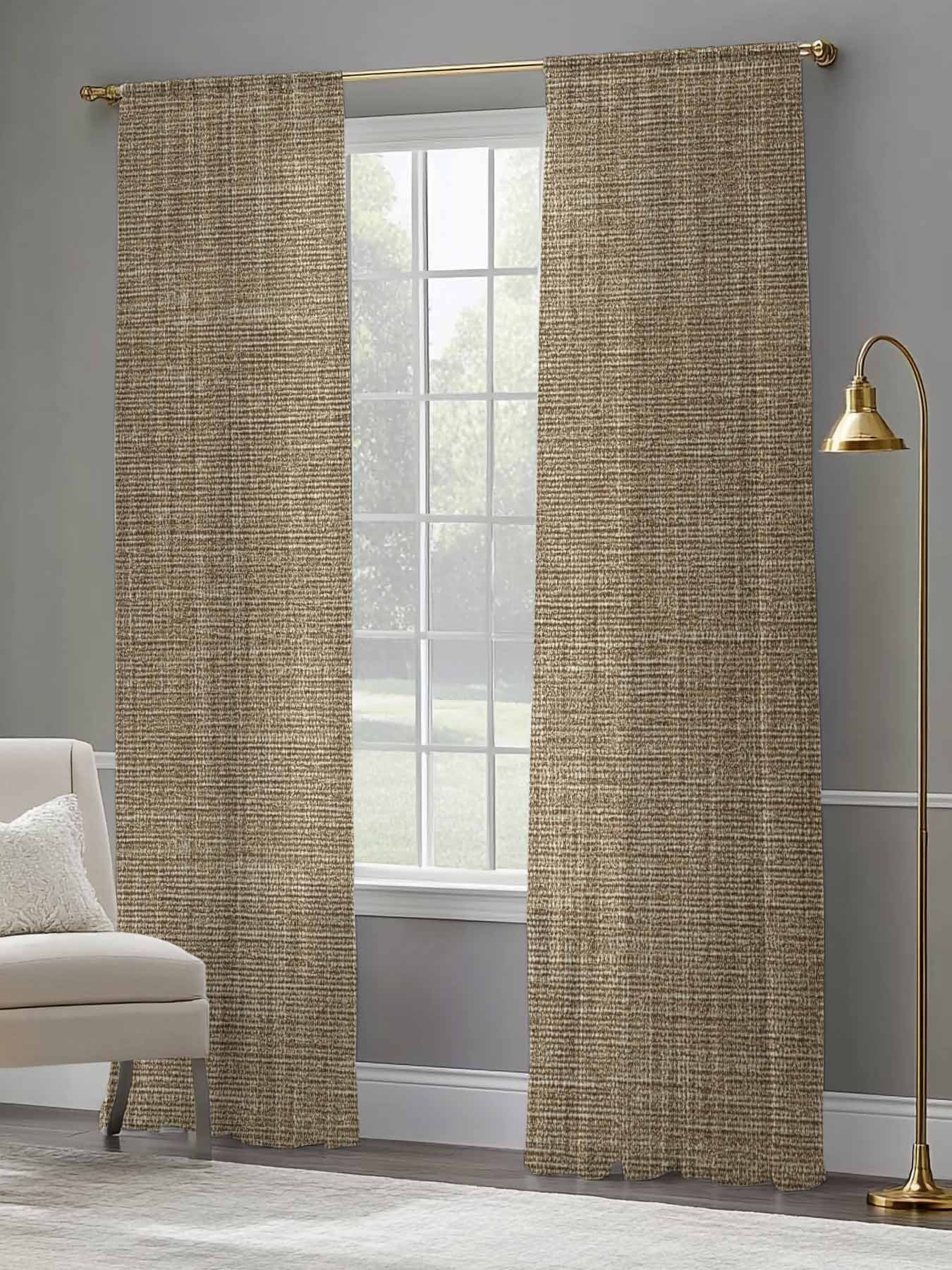 Brown Linen Sheer Curtains 96 inches Long, Farmhouse Pure Color Country Vintage Light Filtering Sheer Window Curtains Rod Pocket Voile Drapes for Bedroom Living Room, 2 Panels 52"W x 96"L
