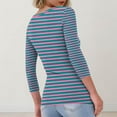 thumbnail image 4 of Mlqidk T Shirts for Women Casual 3/4 Sleeve Slim Tops Fashion Boat Neck Knit Shirt Striped Print Ribbed Pullover Outfit Royal Blue M, 4 of 4