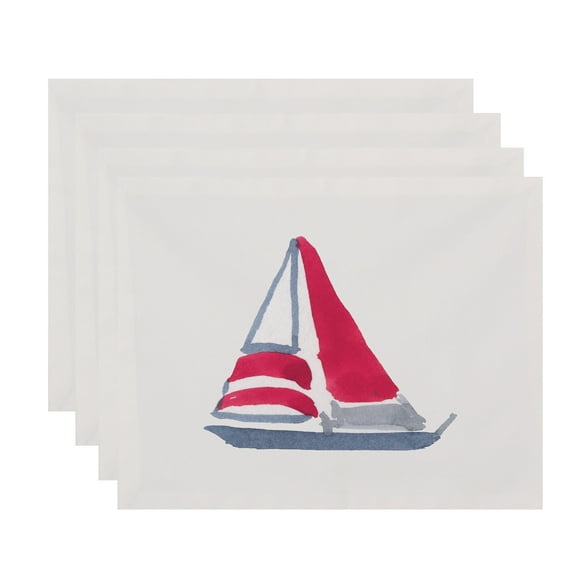 Simply Daisy, 18 x 14 Inch, Sail Away, Geometric Print Placemat (Set of 4), Ivory