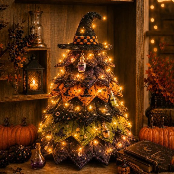 DIY Halloween Quilt Kit, 3D Fabric Tree Sewing Craft, Fall Home Decor | Halloween Fabric, Quilt Kit, 3D Padded Design, DIY Sewing Craft, Seasonal Home Decor(F,with light)