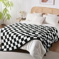 thumbnail image 3 of Exclusivo Mezcla Checkered Knit Blanket for Bed Queen Size, Ultra Soft Cozy Fluffy Blanket, Lightweight Fuzzy Throw for Couch and Bed, Black, 90"x90", 3 of 8