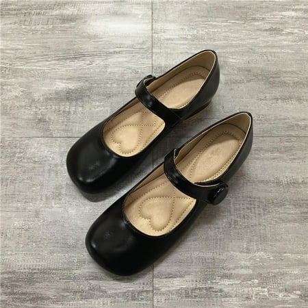 

Women‘s Low Heel Mary Jane Black Lightweight Soft-sole Strap Shoes Round Toe Walking Shoes
