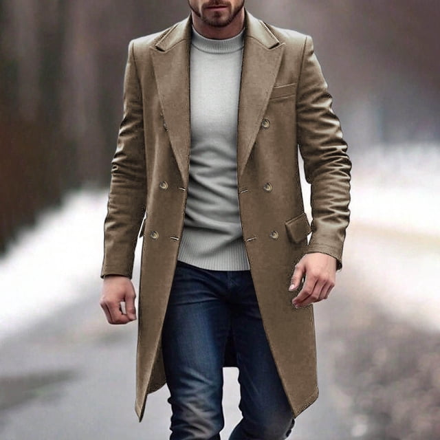 Ceisia Men's Slim Fit Double-Breasted Wool-Blend Long Wool Coat Gift