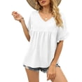 thumbnail image 1 of Camisetas de manga corta con volantes y cuello en V informales para mujer Camisetas sueltas de manga corta para mujer, 1 of 6