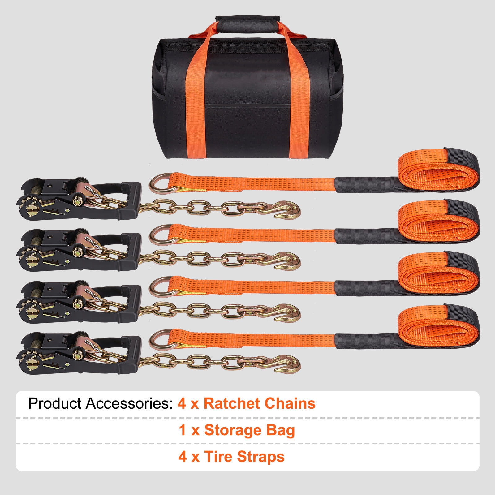 VEVOR Car Tie Down Straps with Chain Anchors Ratchet Tie Down Car Trailer Hauler
