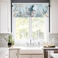 thumbnail image 3 of Ocean Octopus Kitchen Curtains and Valances Set, Starfish Coral Flower Blue Theme Rod Pocket Window Valance 18 Inch Window Curtain Panels for Living Room Bedroom Laundry, 27.5x24in, 3 Pieces, 3 of 7