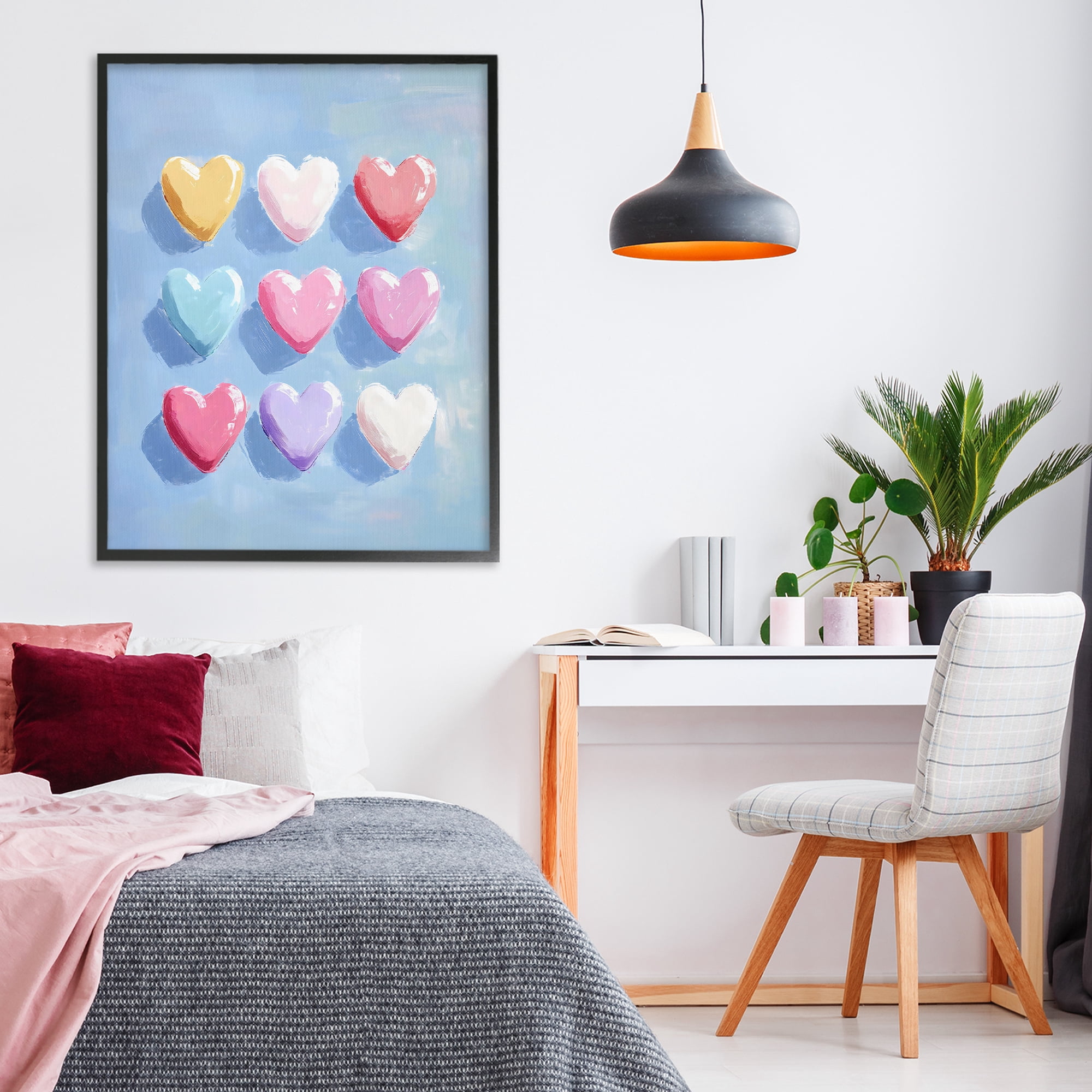 Stupell Industries Pastel Heart Grid Black Framed Giclee Art, design by The Prints Vibe