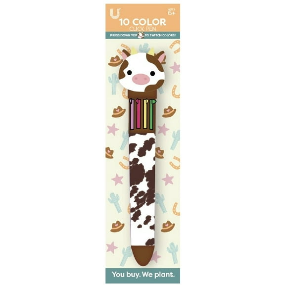 U Style Multi Color Click Pen, Cow Design, 10 Ink Colors, Novelty Ballpoint