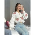 thumbnail image 4 of Women'S Kawaii Strawberry Embroidered Cardigan Long Sleeve V Neck Chunky Knitted Tops Pink Strawberries S, 4 of 5