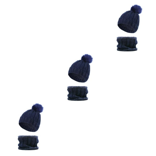 Gorros de invierno Qarigey para mujer con pompones y bufanda Azul oscuro