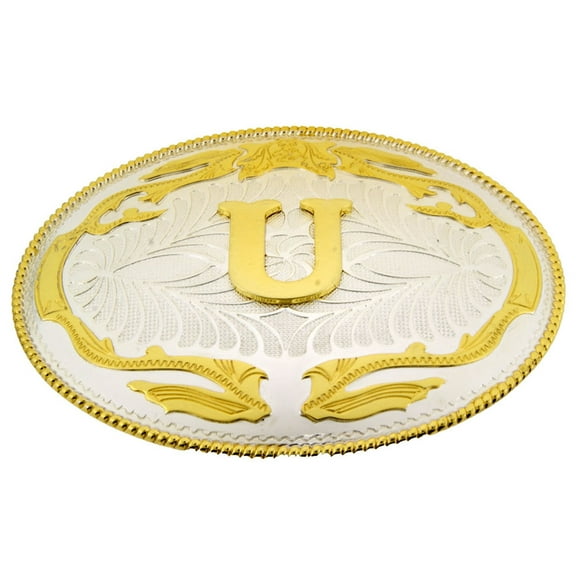 Big Initial U Letter Alphabet Belt Buckle Western Cowboy Rodeo Gold Silver Metal