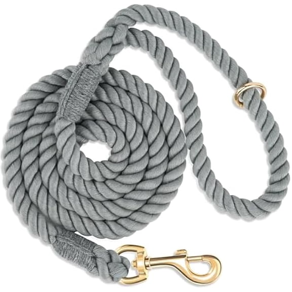 Eryueer Dog Leash 5 FT Handmade Braided Cotton Rope Leashes for Small Medium and Large Dogs, New Golden Heavy Duty Metal Clasp, Grey