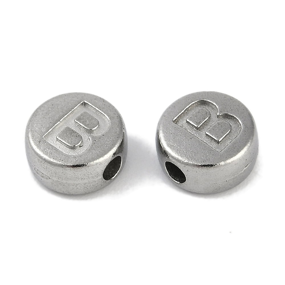 Anti-304 Stainless Steel Beads Flat Round with Letter Stainless Steel Color Letter B 7x3.8mm Hole: 1.8mm diy