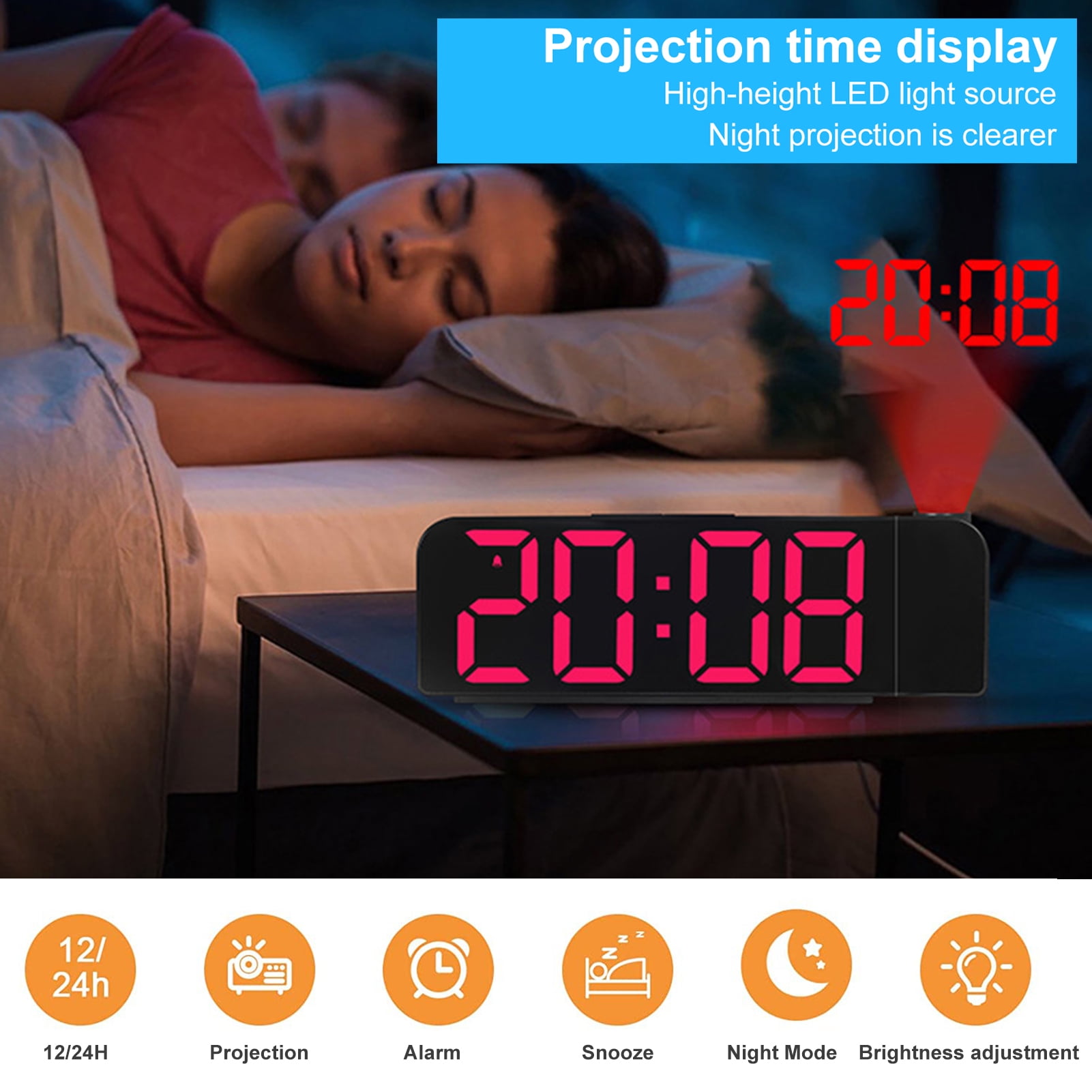 Yesbay 1 Set Alarm Clock 3 Levels Screen 2 Gears ProjectionBrightness