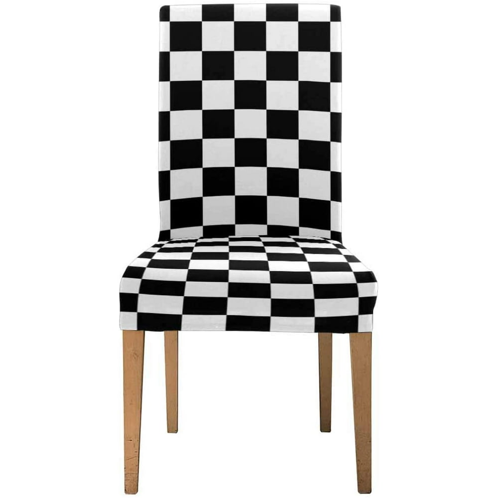FMSHPON Black and White Checkered Abstract Pattern Stretch Chair Cover