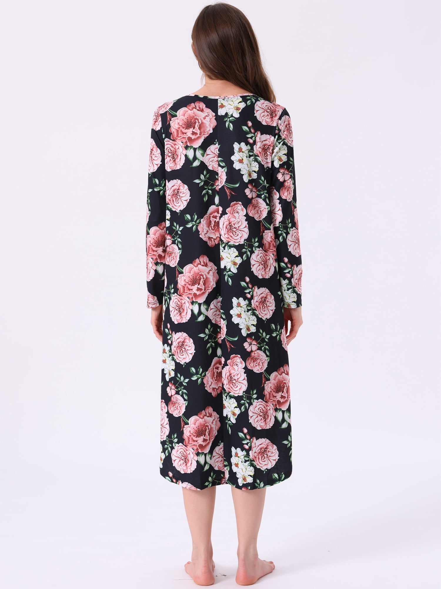 DARING DIVA Women's Moomoo Sleepwear Floral Long Sleeves Mumu Lounge Dress M Black
