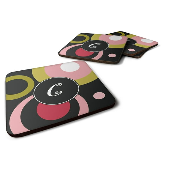 Carolines Treasures AM1001-CFC Monogram - Retro in Black Foam Coaster Set of 4 3 1/2 x 3 1/2 multicolor