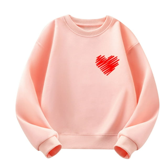 Chandail en Molleton pour Garçons et Filles, Manches Longues, Col Rond, Imprimé Cœur, 3-10 Ans, Rose