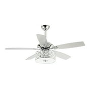 Ceiling Fans Lights with Remote Control 52 Inch Crystal Chandelier Fan 5 Reversible Blades, Chrome