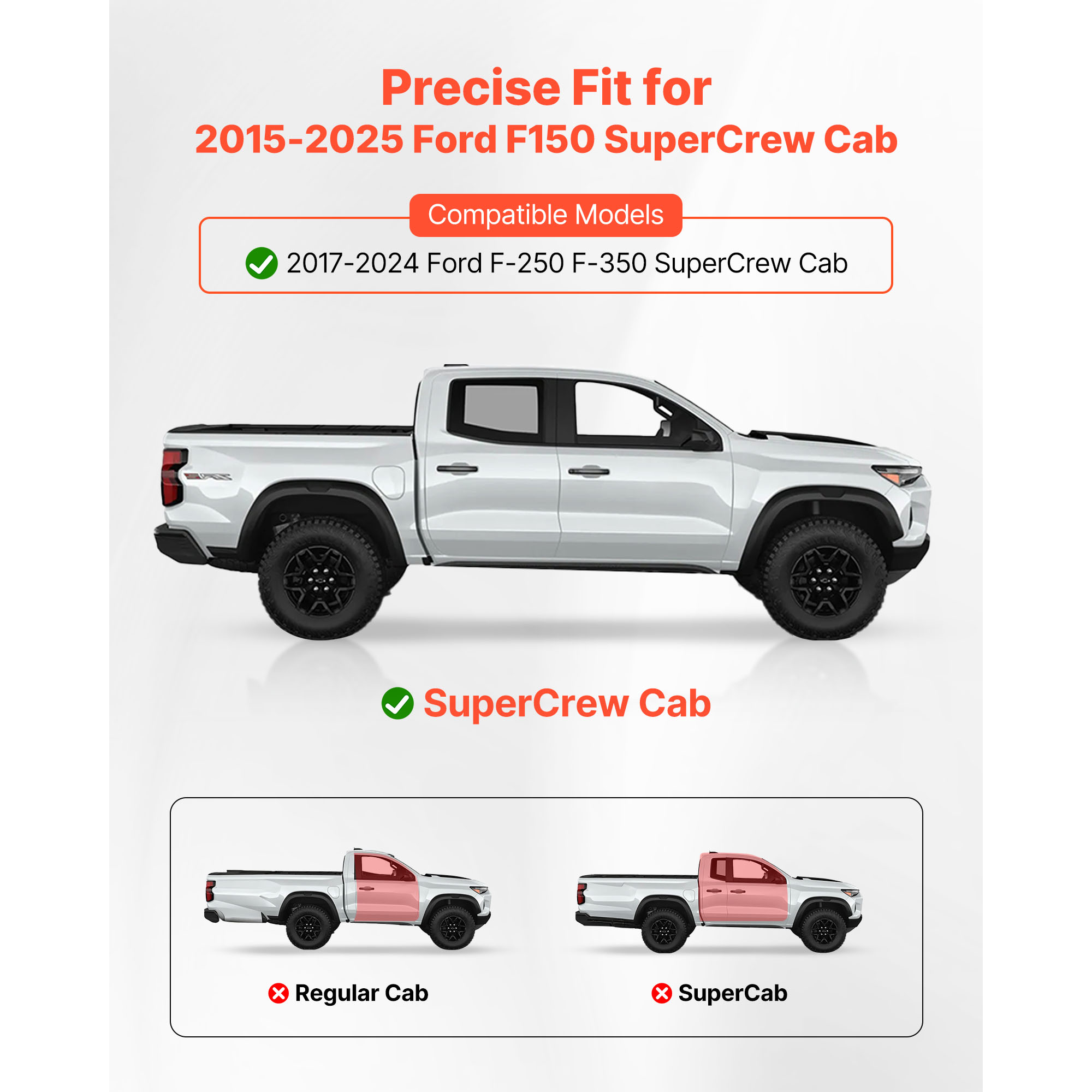 KFFKFF 6-Inch Side Steps for 2015-2025 Ford F150 SuperCrew Cab and 2017-2024 Ford F-250/F-350 SuperCrew Cab, Black Textured Aluminum Alloy Nerf Bars, Supports Up to 500 lbs