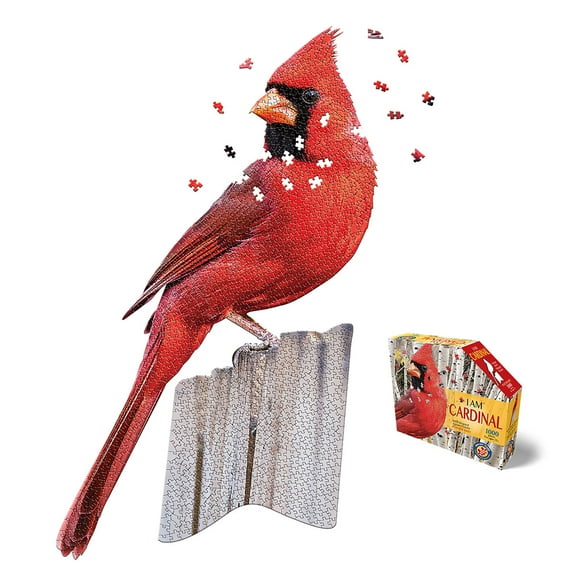 Madd Capp: I Am Cardinal - 1000 Piece Puzzle - Unique Bird-Shaped Jigsaw, 21x36" Assembled Size, Poster Reference, Edcuational Fun Fact Booklet