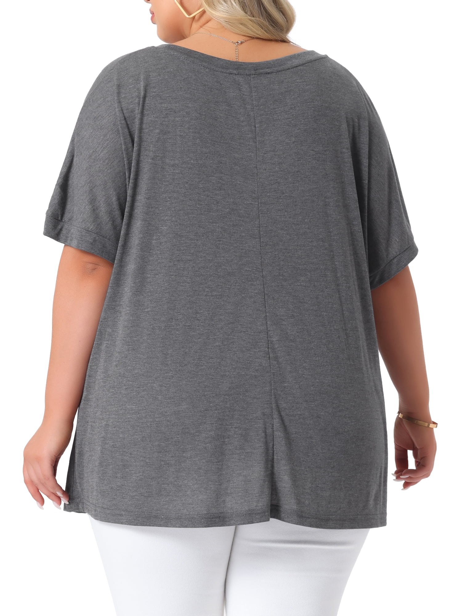 DARING DIVA Women's Plus Crew Neck Loose Fit T Shirt with Pocket Casual 3X Grey