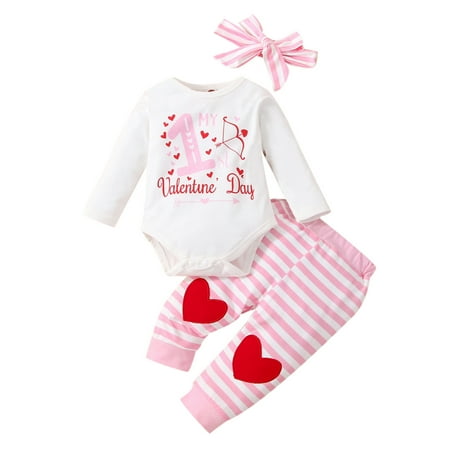 

AIMAOMI Toddler Baby Boys Girls Valentine s Day Letter Romper Bodysuit Striped Heart Printed Pants Outfits H