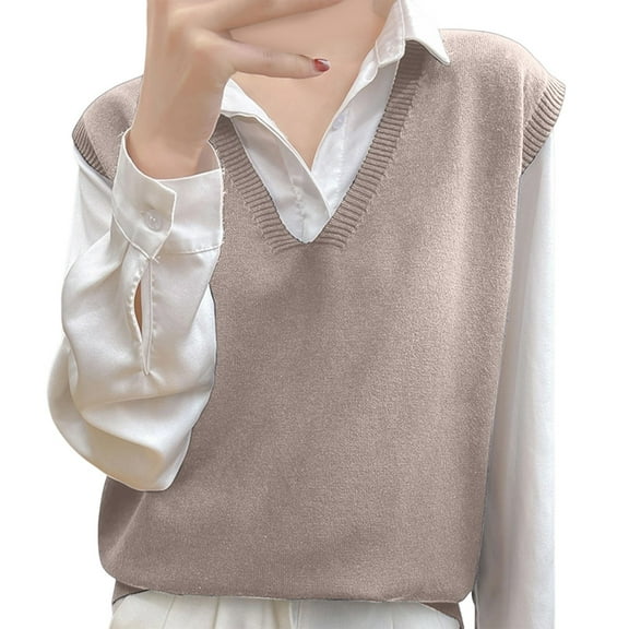 Sweaters for Women Sleeveless V-Neck Vest Tops for Women Khaki S