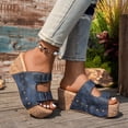 thumbnail image 3 of Sandales Compensées en Liège à Bout Ouvert pour Femmes, Bride à Double Boucle, Cloutées, à Enfiler, Sandale Plateforme, Confortables, Décontractées, pour Usage Quotidien, Mules, Bleu, Taille 6,5, 3 of 7