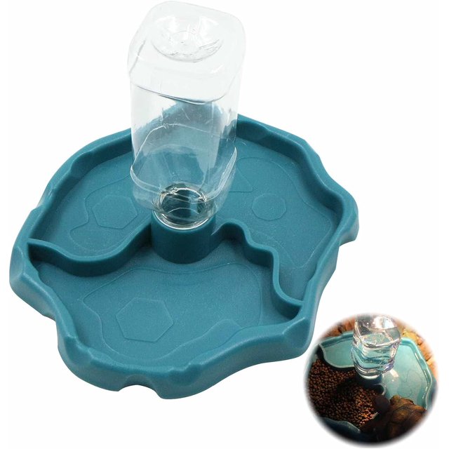 Cuenco de agua de tortuga, dispensador de agua, recarga automática, dispensador de agua, tortuga, lagarto, tortuga con botella (1 unidad) TUNC Sencillez