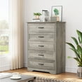 thumbnail image 2 of Yartaka Dresser for Bedroom with 5 Drawers, Tall Wood Drawer Dresser Chest of Drawers for Closet, Living Room, Hallway, Nursery, Kids Bedroom, Grey, 2 of 9