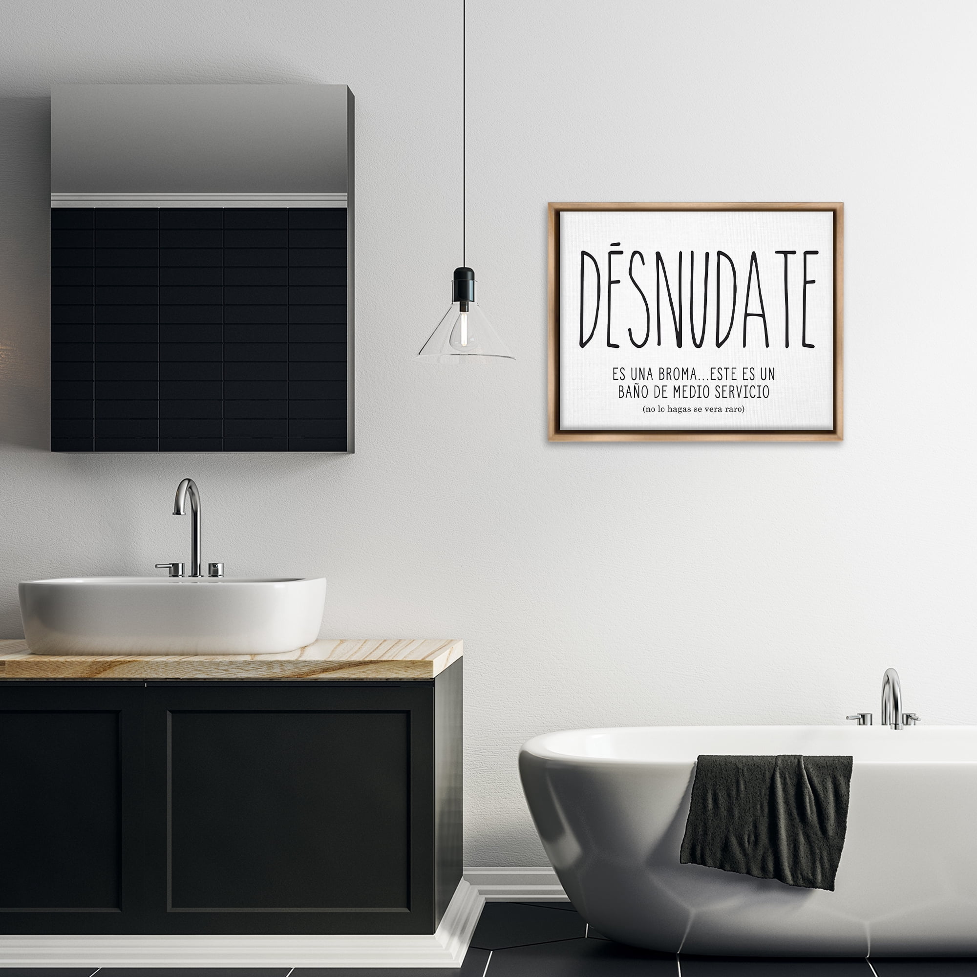 Stupell Industries Desnúdate Broma Para el Baño Bath & Laundry Painting Brown Floater Framed Art Print Wall Art, 31 x 25