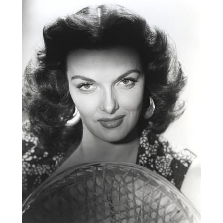 Jane Russell Close Up Portrait in Black Floral Dress with Straw Hat in White Background Print Wall Art By Movie Star News