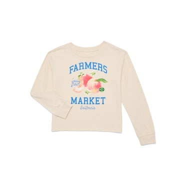 Wonder Nation Girls Farmers Market Long Sleeve Graphic Tee, Sizes 4-16 & Plus