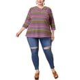 thumbnail image 2 of Blusa casual elegante de rayas de manga 3/4 para mujer de tallas grandes Agnes Orinda, camiseta de moda con cuello asimétrico, 3X, púrpura, 2 of 7