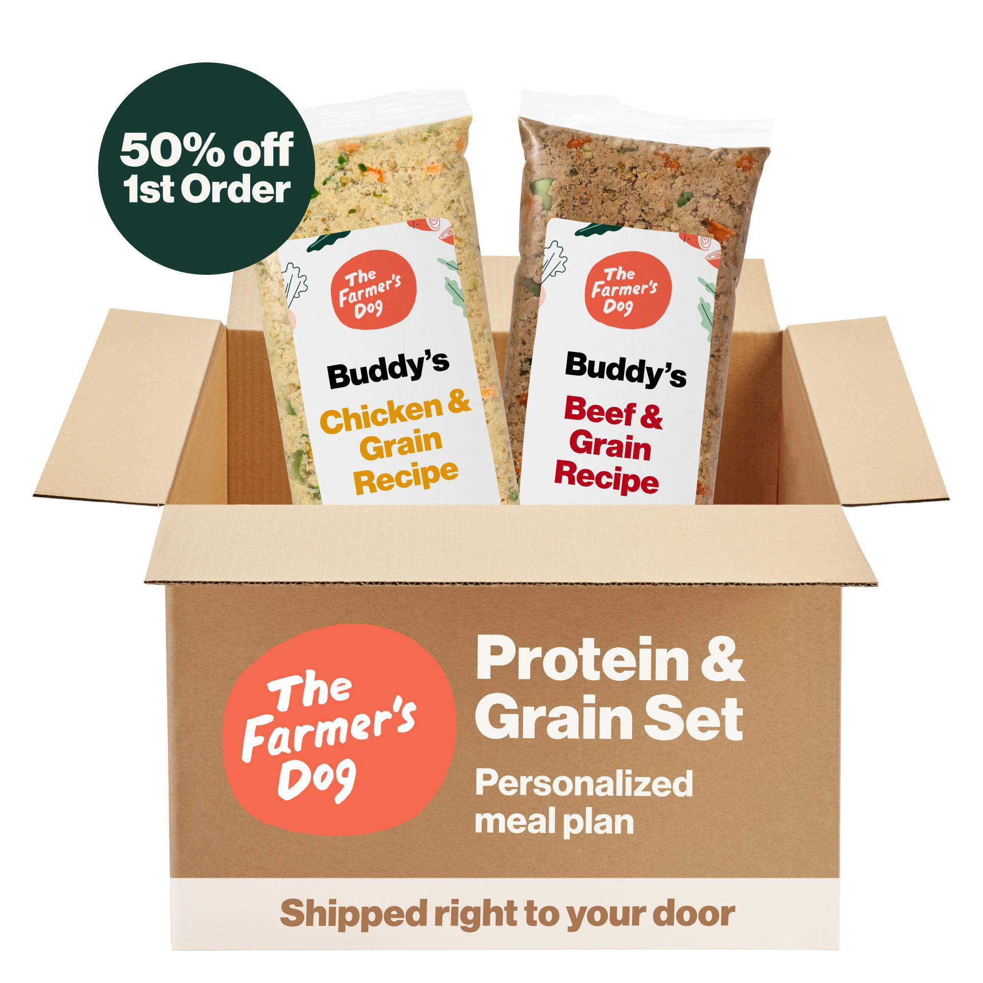 The Farmer’s Dog Fresh Human-Grade Dog Food, Protein & Grain Set: Chicken & Grain, Beef & Grain, Personalized Meal Plan Subscription for all Breeds & Sizes