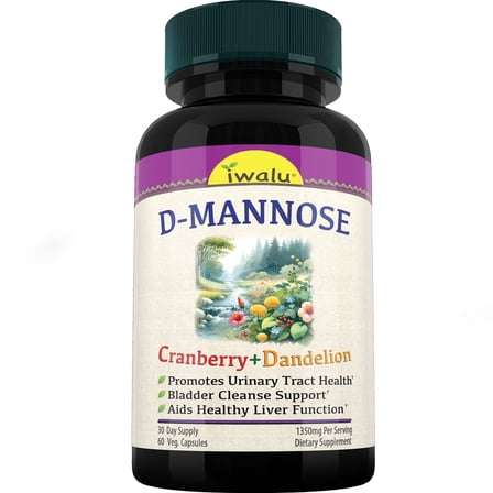 Iwalu D-Mannose with Cranberry & Dandelion Blend for Urinary Tract Health & UTI Prevention | Relief for Women - 60 Vegan Capsules | NSF Certified & USA Made Urinary Tract Support Supplement