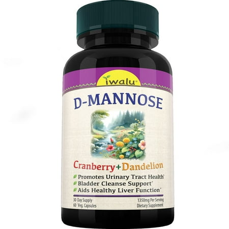 Iwalu D-Mannose with Cranberry & Dandelion Blend for Urinary Tract Health & UTI Prevention | Relief for Women - 60 Vegan Capsules | NSF Certified & USA Made Urinary Tract Support Supplement
