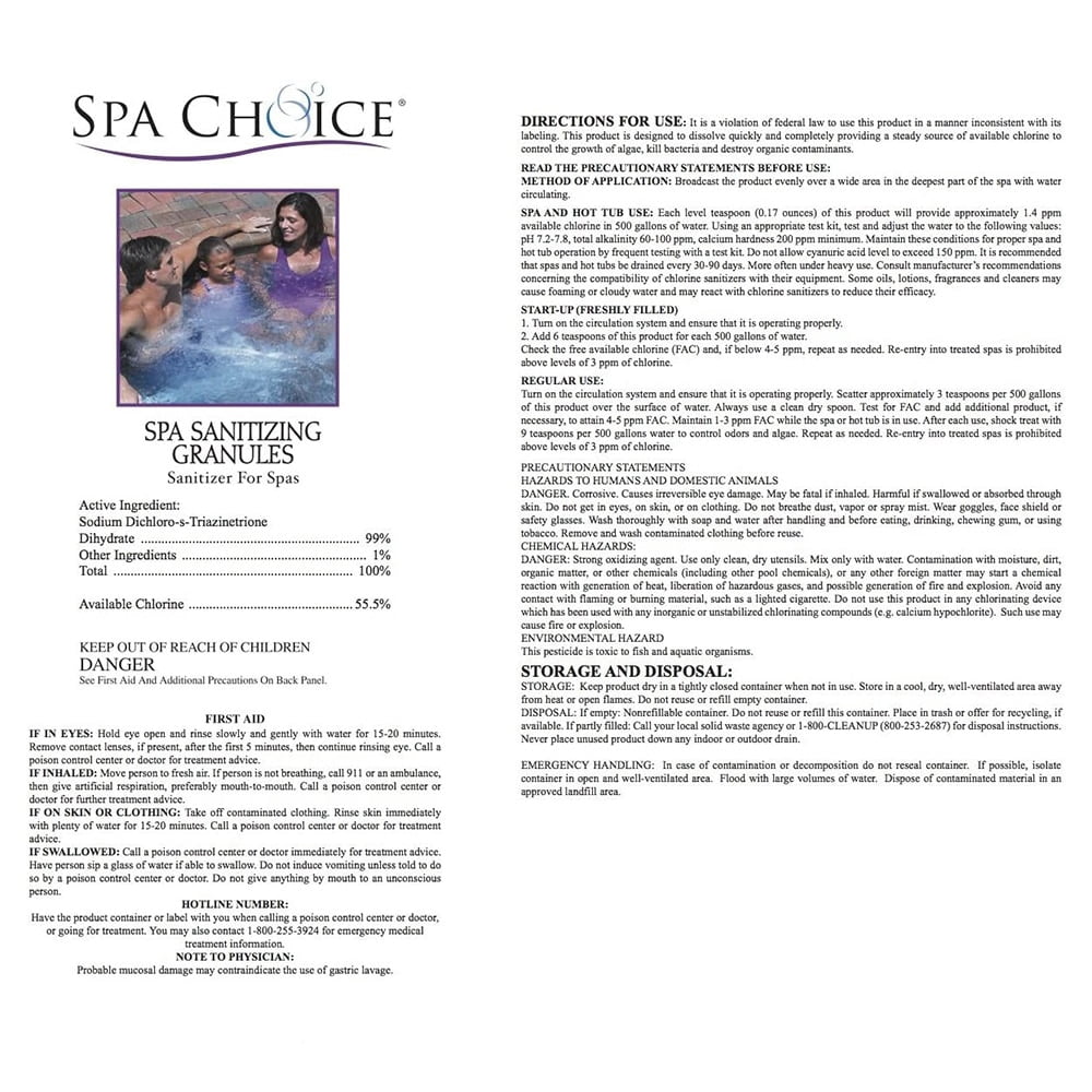 Spa Choice Chlorine Granules for Spas and Hot Tubs
