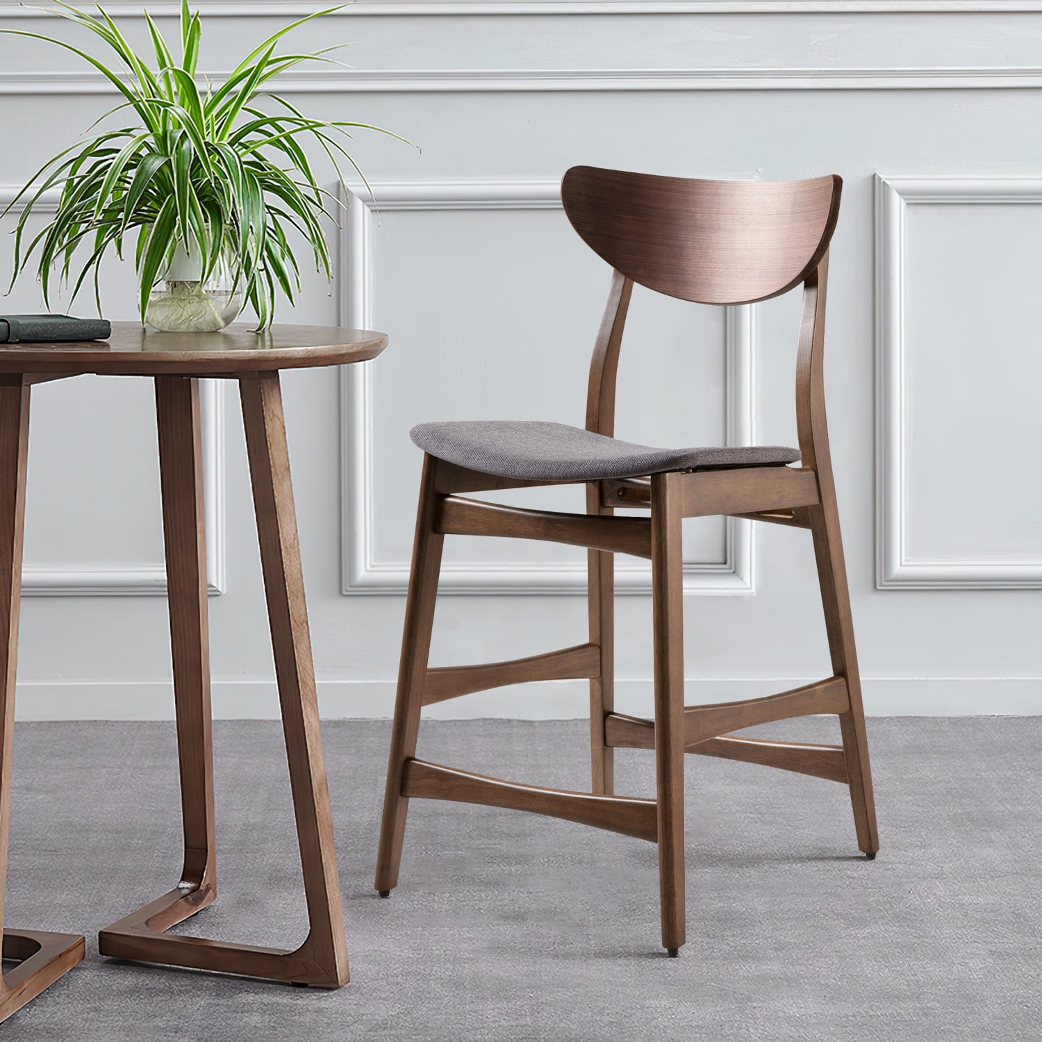 Kadyn Fabric Upholstered Counter Stool Set of 2, Mid-Century Modern Fabric Barstool, Kitchen Chair for Dining Room, Dark Grey Kadyn Fabric Upholstered Counter Stool Set of 2, Mid-Century Modern Fabric Barstool, Kitchen Chair for Dining Room, Dark Grey